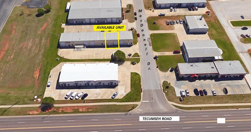 Aerial view of an industrial area highlighting a 4500 sq ft building.